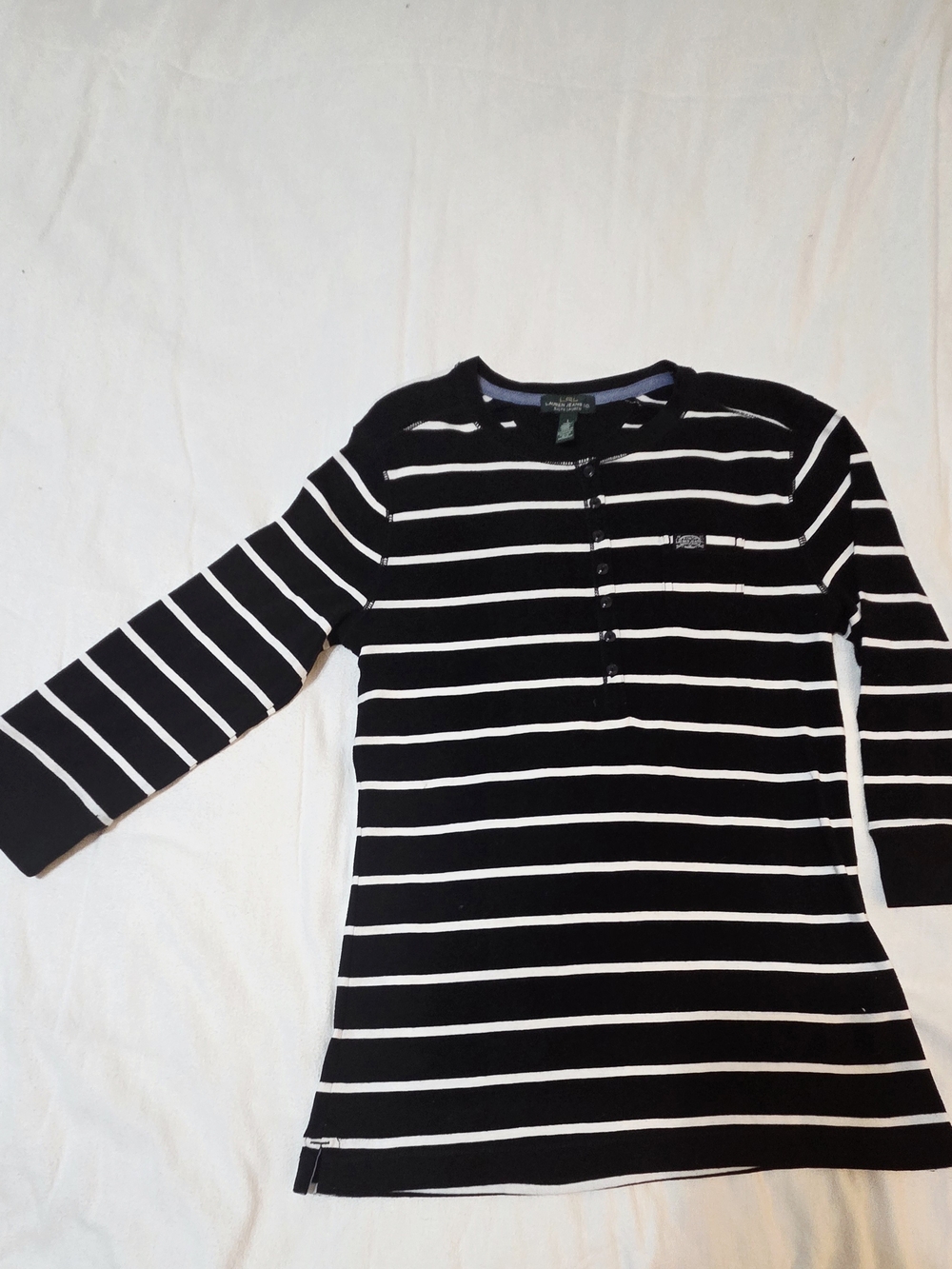 Lauren Jeans Co. Ralph Lauren Black & White Striped Long-Sleeve Henley Top